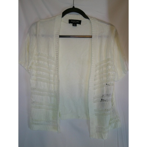 Perceptions New York White Short Sleeve Open Knit Cardigan Womens Large $46 NWT - Picture 1 of 5